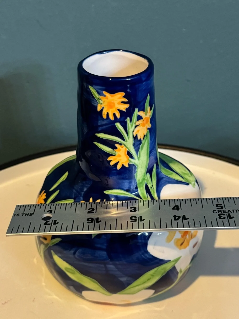 Anthropologie Leah Reena Goren blue and white stoneware floral vase